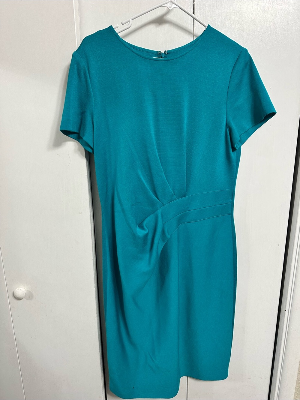 St. John Teal Short-Sleeve Sheath Midi Dress